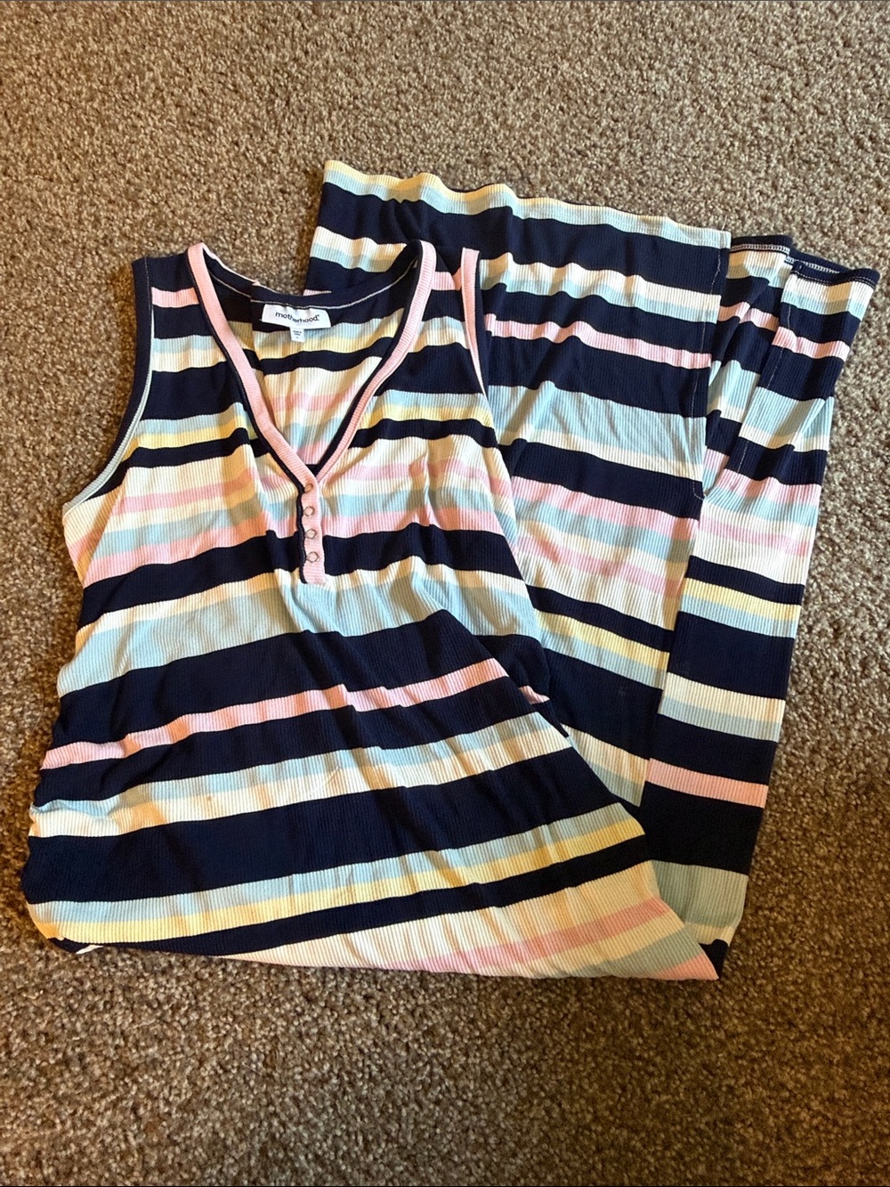 Motherhood Maternity Striped Maxi Dress in Navy, Pink, Yellow, Light Blue